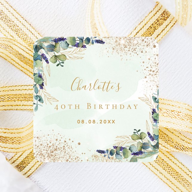 Eucalyptus greenery glitter monogram fyrkantigt klistermärke (Skapare uppladdad)