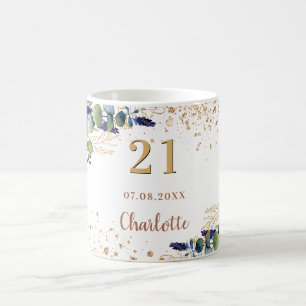Eucalyptus greenery glitter monogram kaffemugg