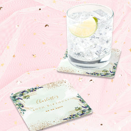 Eucalyptus greenery glitter monogram underlägg papper kvadrat