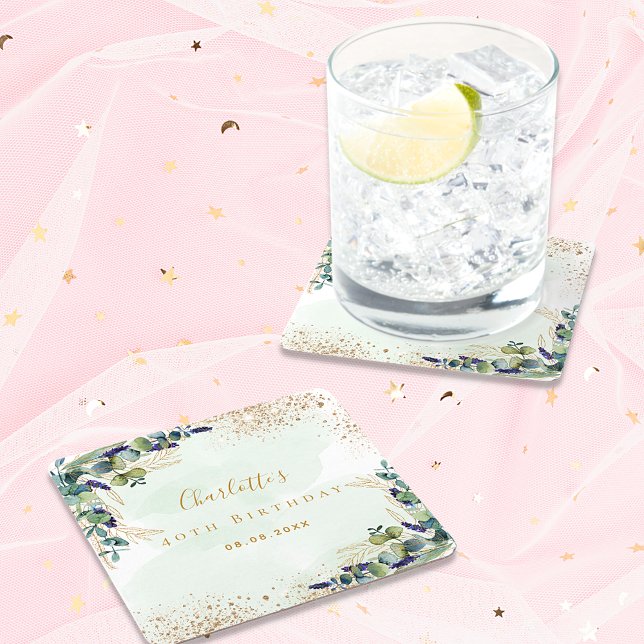 Eucalyptus greenery glitter monogram underlägg papper kvadrat (Skapare uppladdad)