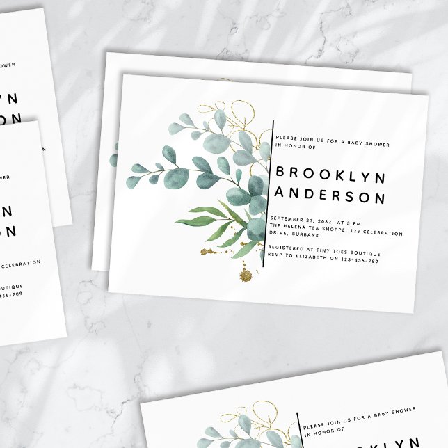 Eucalyptus Greenery Gold Foil Baby Shower Inbjudningar (Skapare uppladdad)