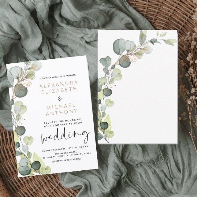 Eucalyptus Greenery Gold Foil Bröllop Inbjudningar (Skapare uppladdad)