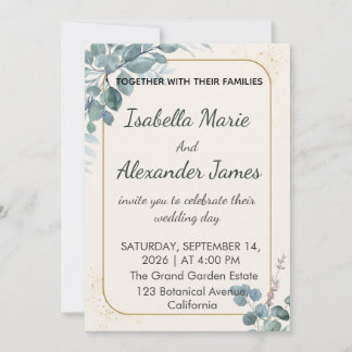 Eucalyptus Greenery Gold Foil Minimalist Wedding I Inbjudningar