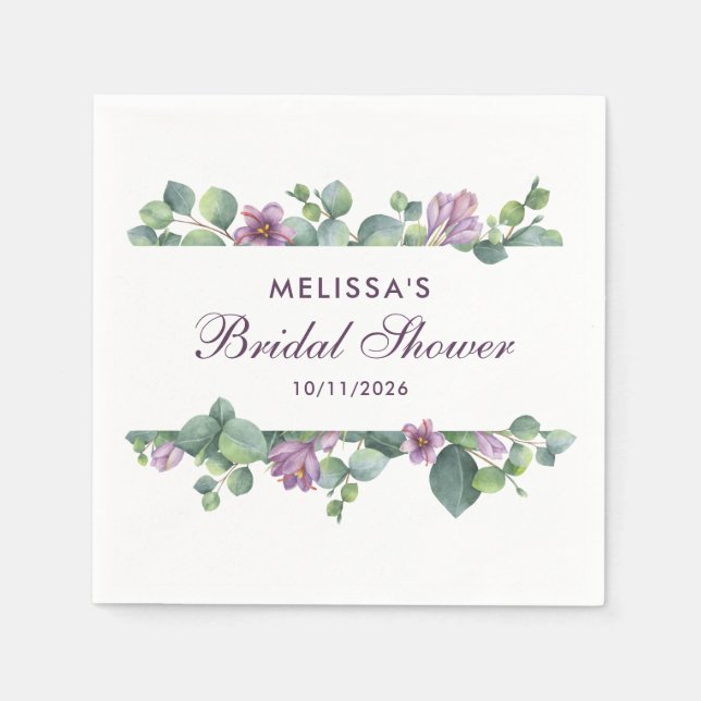 Eucalyptus Greenery Green Purple Bridal Shower  Pappersservett (Framsidan)
