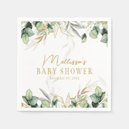 Eucalyptus Greenery Grönt Löv & Guld Baby Shower Pappersservett