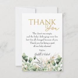 Eucalyptus Greenery Grönt Löv & Guld Baby Shower Tack Kort