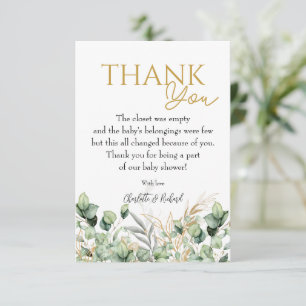 Eucalyptus Greenery Grönt Löv & Guld Baby Shower Tack Kort
