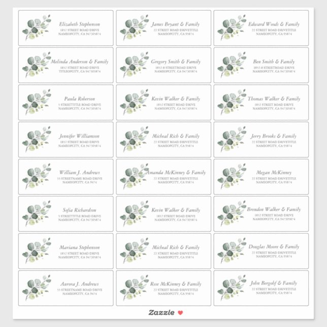 Eucalyptus Greenery Guest Namn Mindre etiketter (Ark)