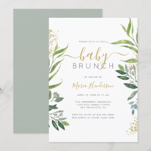 Eucalyptus Greenery & Guld Baby Shower Brunch Inbjudningar