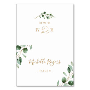 Eucalyptus Greenery Guld Bröllop ortkort Bordsnummer