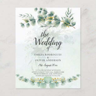 Eucalyptus Greenery Guld BRÖLLOP QR CODE Modern Flygblad
