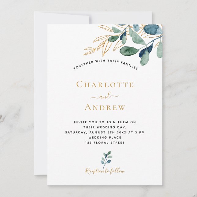 Eucalyptus greenery guld elegant bröllop (Framsida)