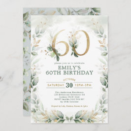 Eucalyptus Greenery Guld Garden 60:e födelsedagen Inbjudningar