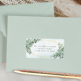Eucalyptus Greenery Guld Geometric Bröllop Adress Adressetikett