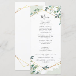 Eucalyptus Greenery Guld Geometric Bröllop Meny
