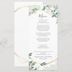 Eucalyptus Greenery Guld Geometric Bröllop Meny