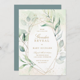 Eucalyptus Greenery Guld Geometric Gender Reveal Inbjudningar
