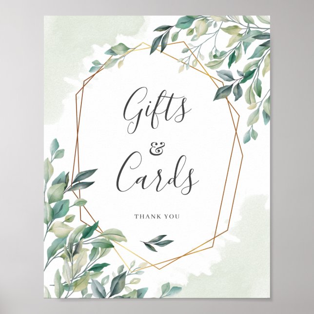 Eucalyptus Greenery Guld Geometric Gifts Cards Poster (Framsidan)