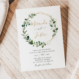 Eucalyptus Greenery Guld Geometric Ram Bröllop Inbjudningar