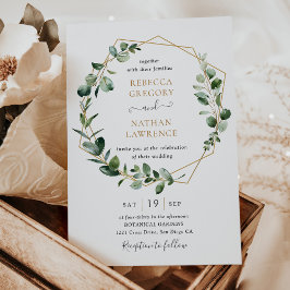 Eucalyptus Greenery Guld Geometric Ram Bröllop Inbjudningar