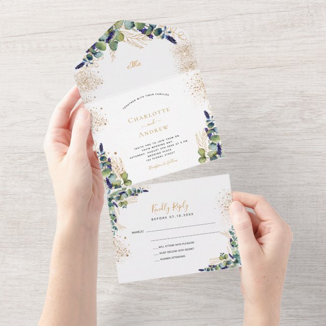 Eucalyptus greenery guld glitter bröllop (Tearaway)