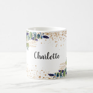 Eucalyptus greenery guld glitter namn kaffemugg