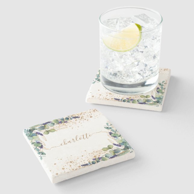 Eucalyptus greenery guld glitter namn stenunderlägg (Sidan)