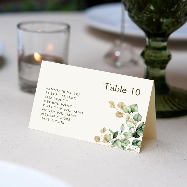 Eucalyptus Greenery & Guld Guest Namn Place Card Bordsnummer (Skapare uppladdad)
