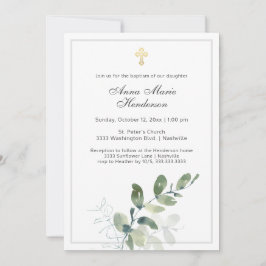 Eucalyptus Greenery Guld Kor Baptism Inbjudningar
