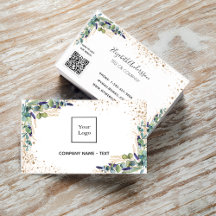 Eucalyptus greenery guld logotyp QR kod