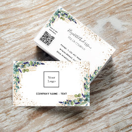 Eucalyptus greenery guld logotyp QR kod Visitkort