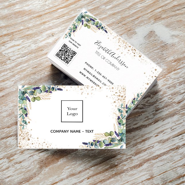 Eucalyptus greenery guld logotyp QR kod Visitkort (Skapare uppladdad)