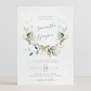 Eucalyptus Greenery Guld Löv Elegant bröllop Inbjudningar