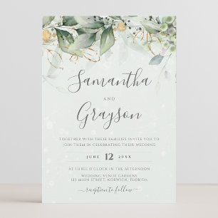 Eucalyptus Greenery Guld Löv Elegant bröllop Inbjudningar