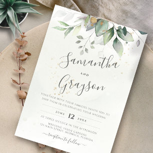 Eucalyptus Greenery Guld Löv Elegant bröllop Inbjudningar