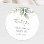 Eucalyptus Greenery Guld Löv Elegant bröllop Runt Klistermärke<br><div class="desc">Vackra bröllop Tack-klistermärken med vattenfärgad eukalyptus och guld löv.</div>