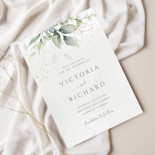Eucalyptus Greenery Guld Löv Elegant bröllop Spara Datumet
