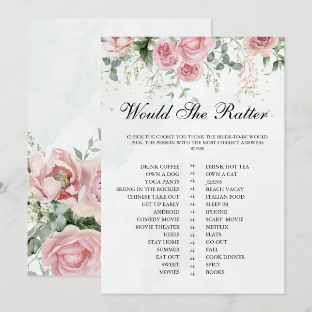 Eucalyptus Greenery Guld Löv Möhippa-spel Inbjudningar (Fram/baksida)