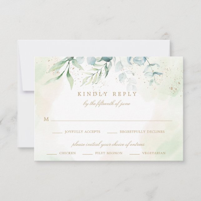 Eucalyptus Greenery Guld Meal Choice Bröllop OSA Kort (Framsida)