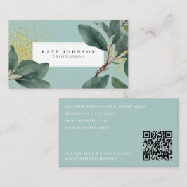 Eucalyptus Greenery & Guld QR-kod Visitkort