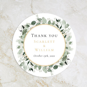 Eucalyptus Greenery Guld Sage Bröllop Tack Runt Klistermärke