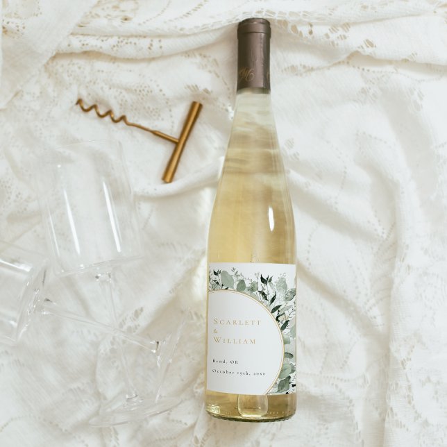 Eucalyptus Greenery Guld Sage Grönt Bröllop Vinflaska Etikett (Skapare uppladdad)