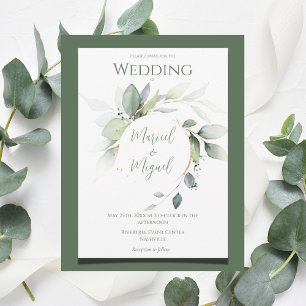 Eucalyptus Greenery Guld Watercolor Modern Bröllop Inbjudningar