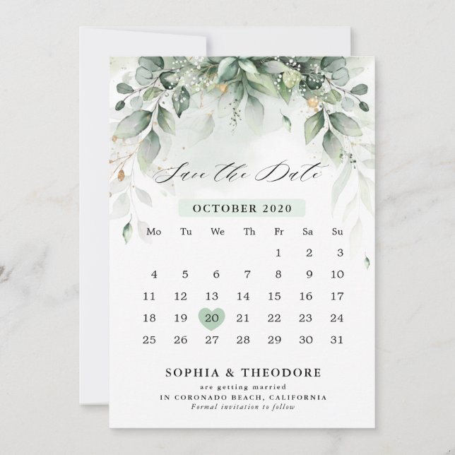 Eucalyptus Greenery Gum Botanical Rustic Calendar Spara Datumet (Framsida)