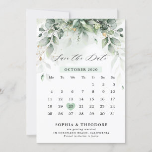 Eucalyptus Greenery Gum Botanical Rustic Calendar Spara Datumet