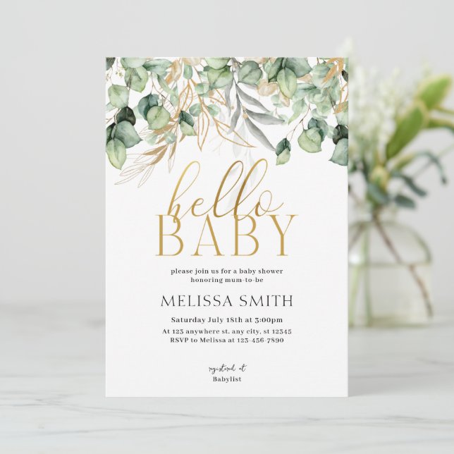 Eucalyptus Greenery Hej Baby Shower Inbjudningar (Stående Fram)