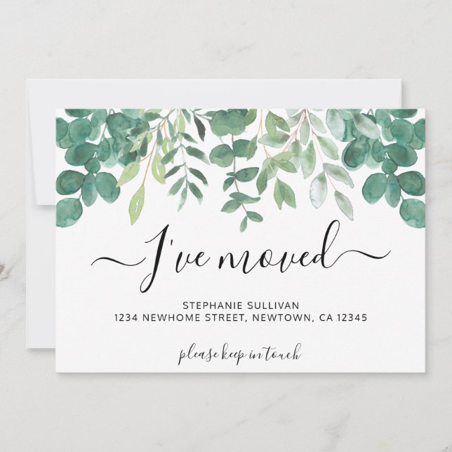 Eucalyptus Greenery jag har Flyttat Flytta Meddelande (Framsida)