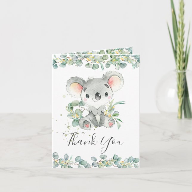 Eucalyptus Greenery Koala Birthday Baby Shower Tack Kort (Framsida)
