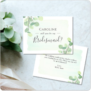 Eucalyptus Greenery, kommer du att bli min bridesm Inbjudan Vykort