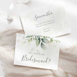 Eucalyptus Greenery, kommer du att bli min bridesm Inbjudningar
